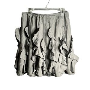 Garnet Hill Gray Silk Ruffle Side Zip Skirt Size 8